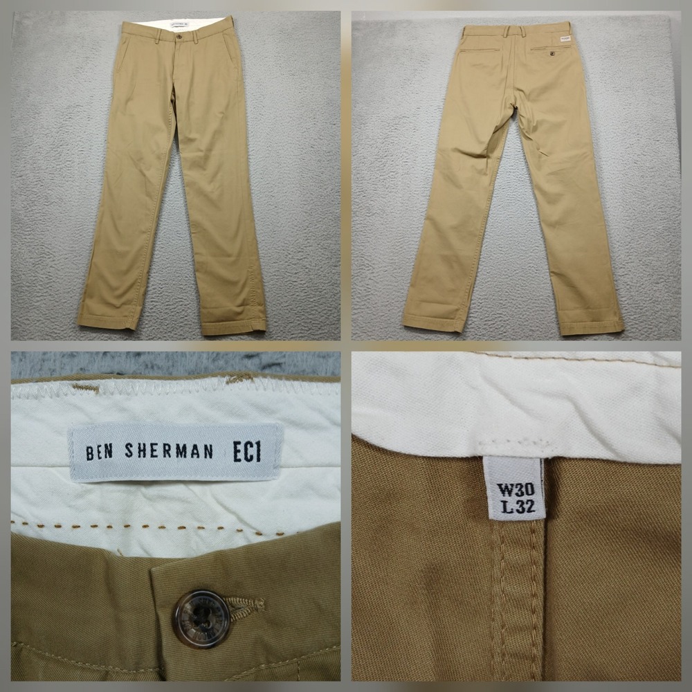 Ben Sherman ECI Chino Pants Mens 30x32 Tan Khaki‎ Slim Casual Trousers